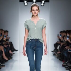 JOIE M medium cap sleeve Henley 100% linen sea foam short sleeve